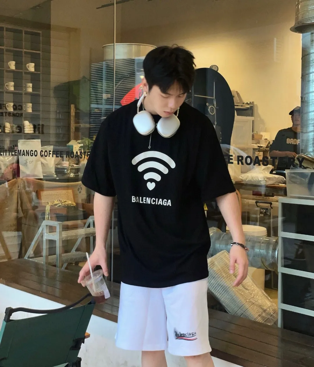 P80✨🔥 BALENCIAGA Paris lettering printed short-sleeved T-shirt, custom-woven and dyed 280g combed cotton heavyweight fabric, zero color difference in thread, perfect details, different from the current version on the market, welcome to compare, Same Style for men and women, must-sell in the picture above Color: White Black Size: 1 2 3 4